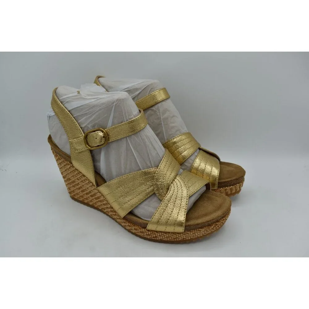 Sofft Womens Size 11 Clarissa Gold Leather‎ Wedge Sandals Shoes